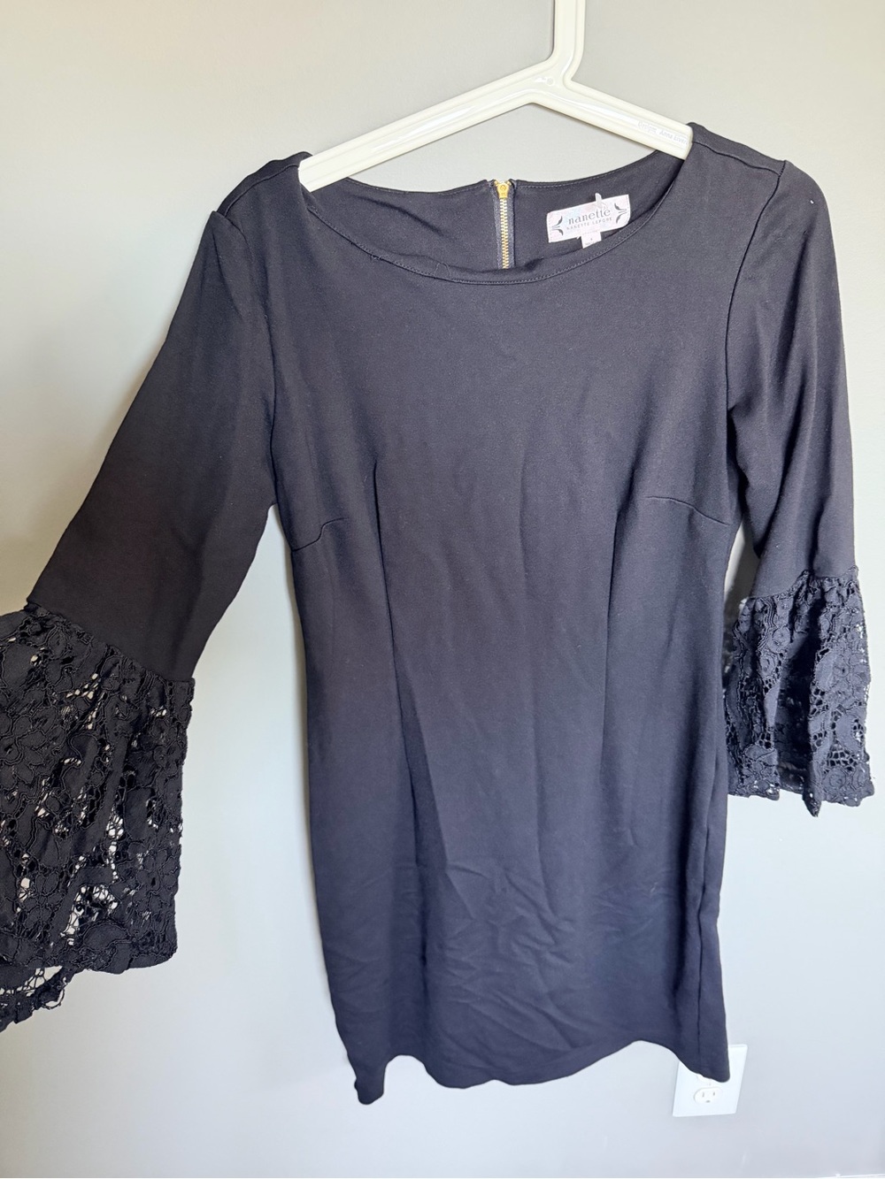 Nanette Lepore Black Lace Sleeve Mini Dress Size 4 (small mendable flaw in lace)